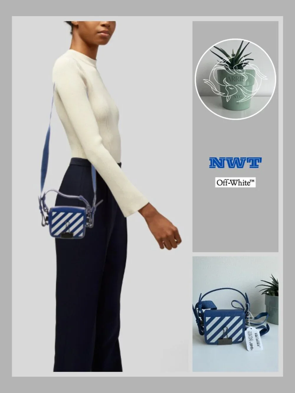 Off-White - Woman's Blue Baby Diagonal Flap Bag - Blue / White